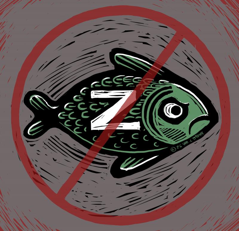 A fish marked with the Russian "Z" is shown with the "banned" symbol.