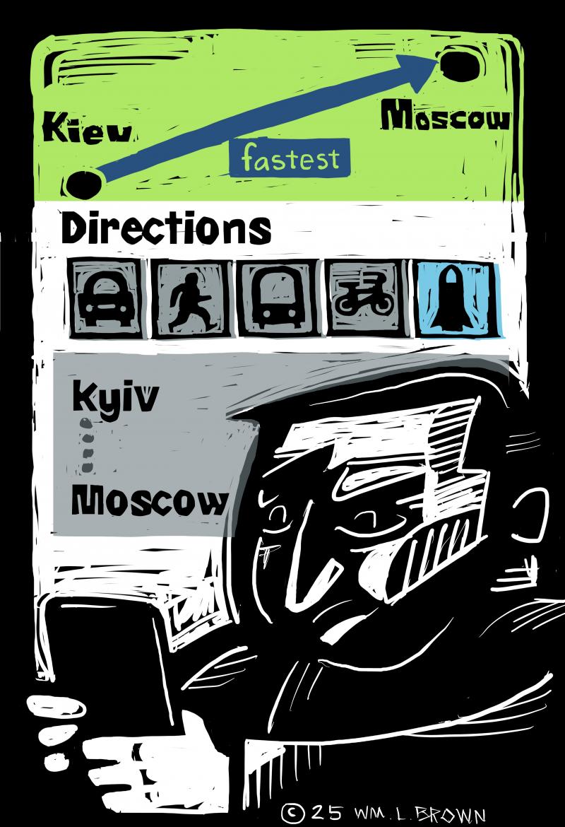 President Zelensky gets directions from Kyiv to Moscow on his phone map - for a missile. 