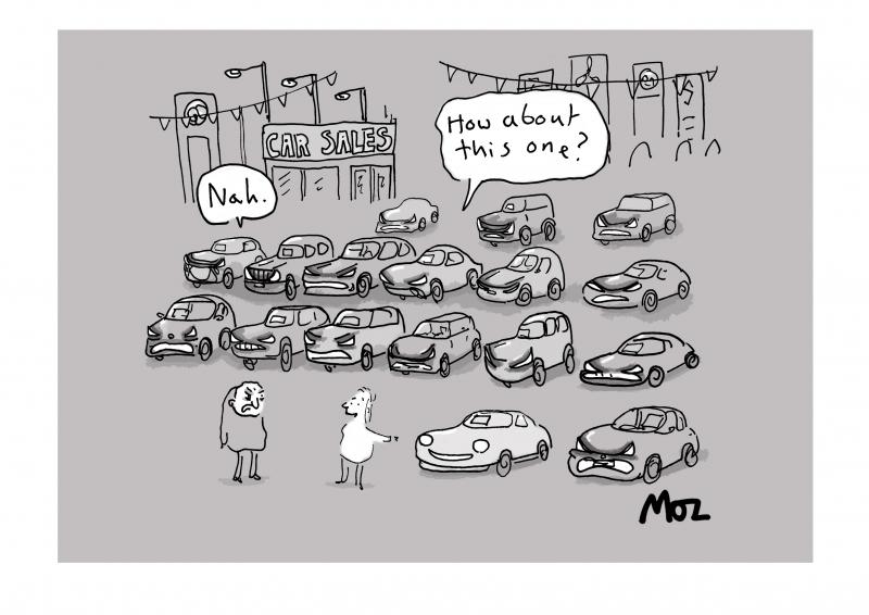a couple looking at angry cars