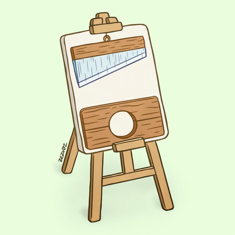 Cartoon by Zez Vaz depicting a easel with a guillotine painted in the canvas.