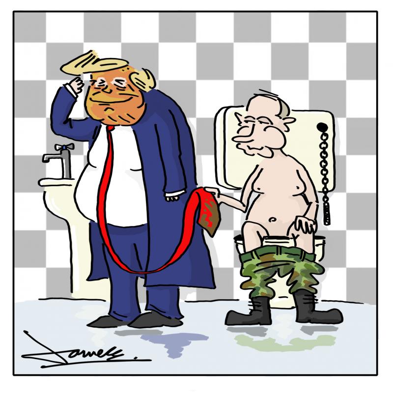 Putin using Trump's tie as toilet paper