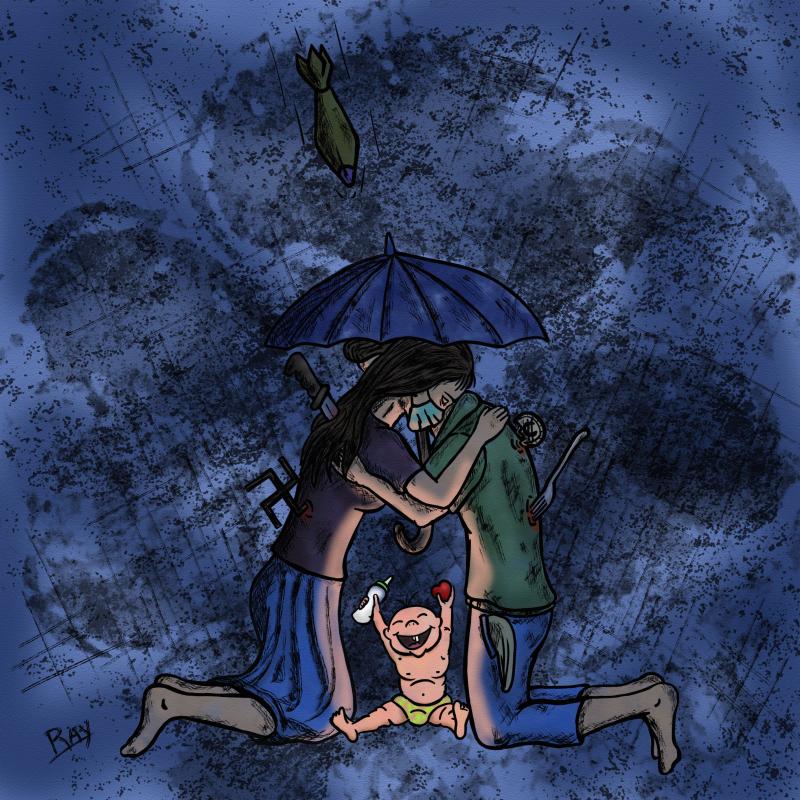 Mother and Father protecting His child