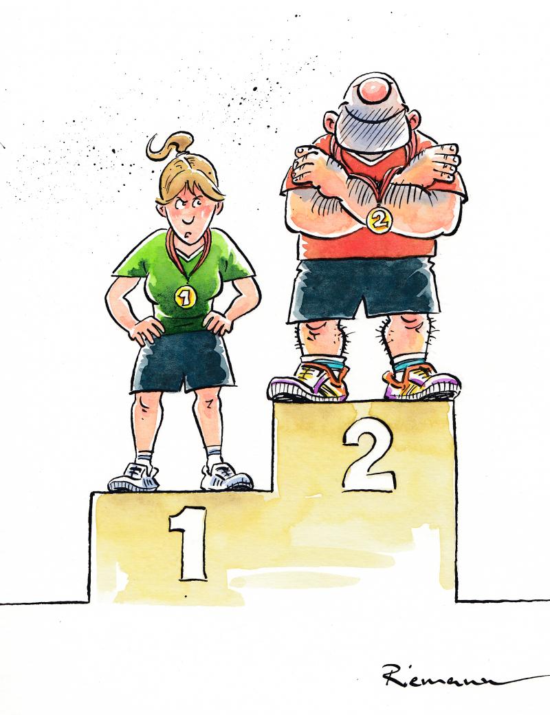 International Women's Day - Woman placed second, man placed first.
