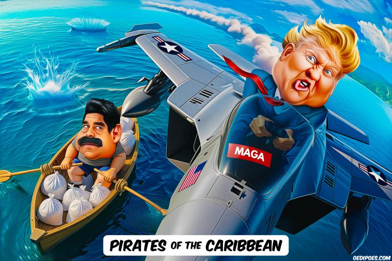 Trump flying in jet bombing Maduro in boat