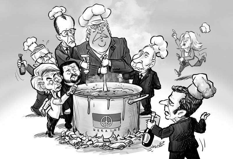 Trump, Putin, Zelensky, Ursula Von der Leyen, Friedrich Merz, Emmanuel Macron, Keir Starmer and other politicians all want to participate in cooking the stew in a big Ukraine piece pot.