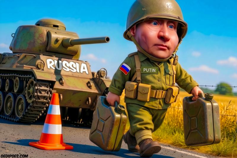 Putin walking with jerrycans