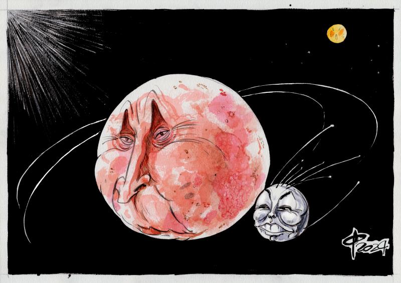 Gas giant & satellite Cartoon Movement