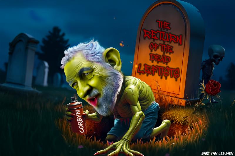 Jeremy Corbyn rising from grave