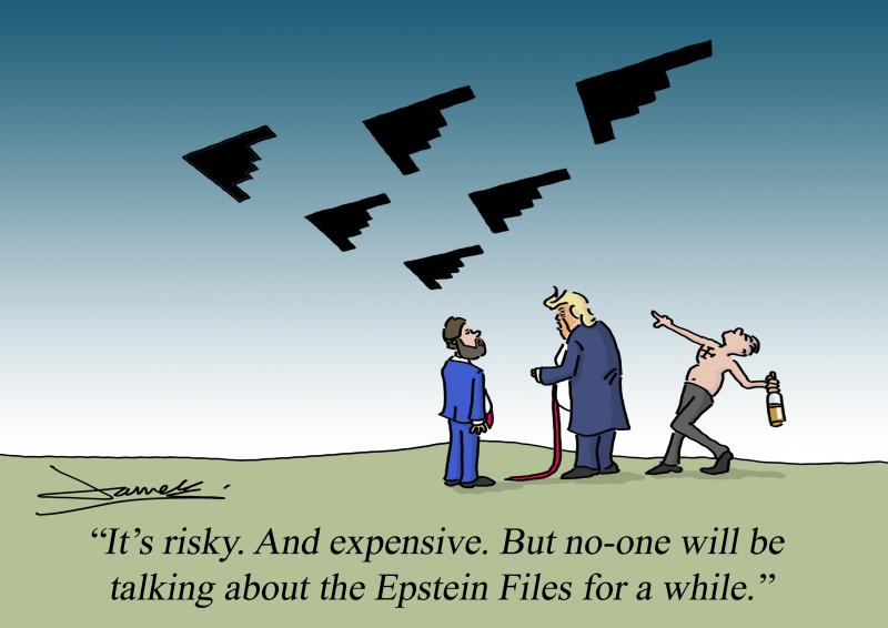 Donald Trump and his cabinet watch a flight of B2 bombers fly overhead