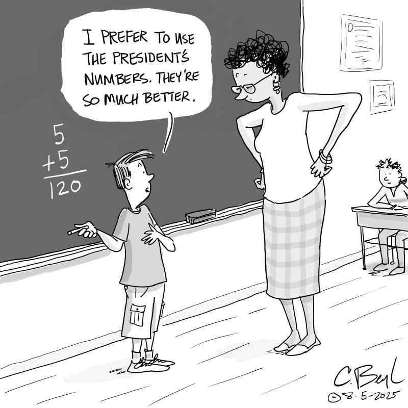 cartoon of boy with teacher
