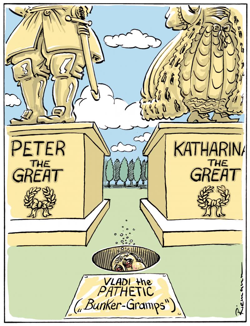 Putin hiding in the ground between Peter the Great and Katharina the great.