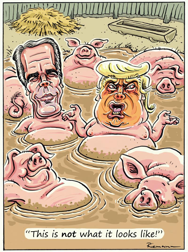 Trump and Epsteintaking a mudbath among other pigs.