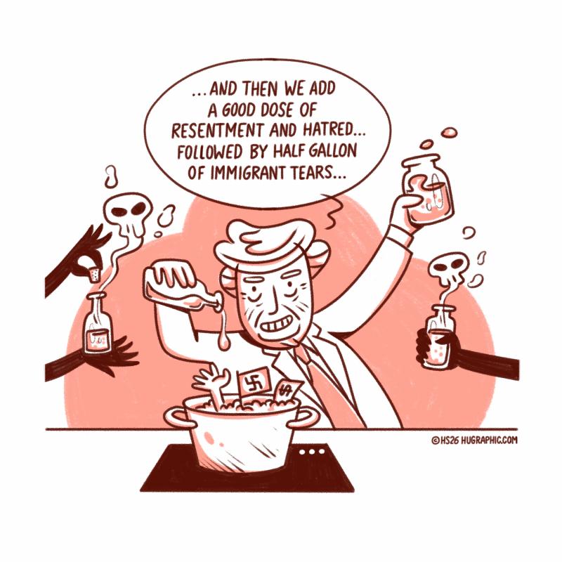 Trump on the stove cooking a autocratic potion