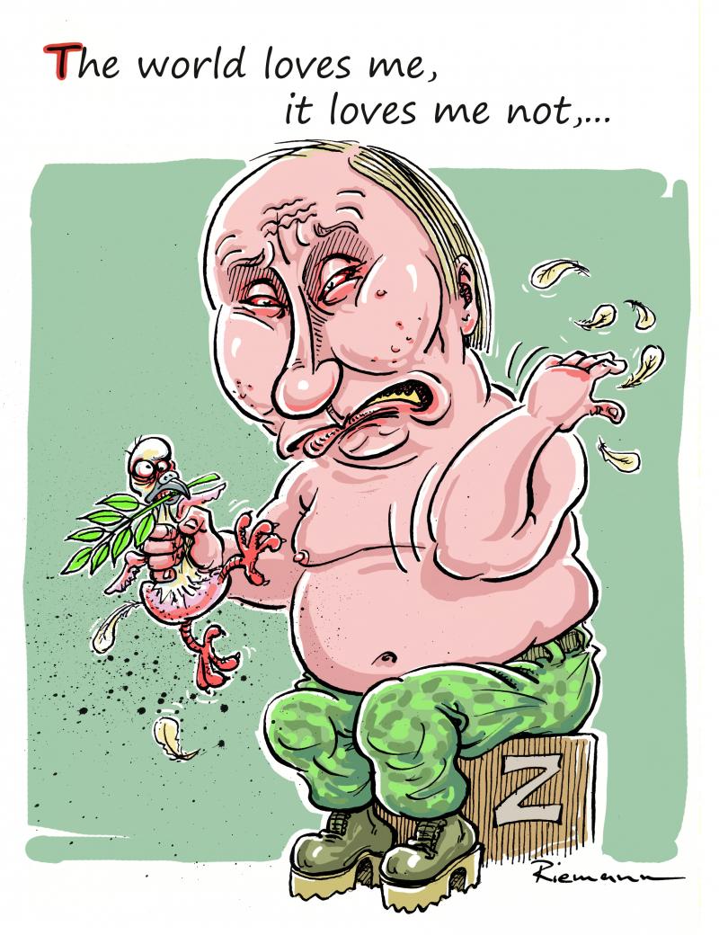 Putin plucks the peace dove like a daisy.