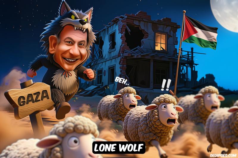 Lone Wolf Netanyahu running after sheep