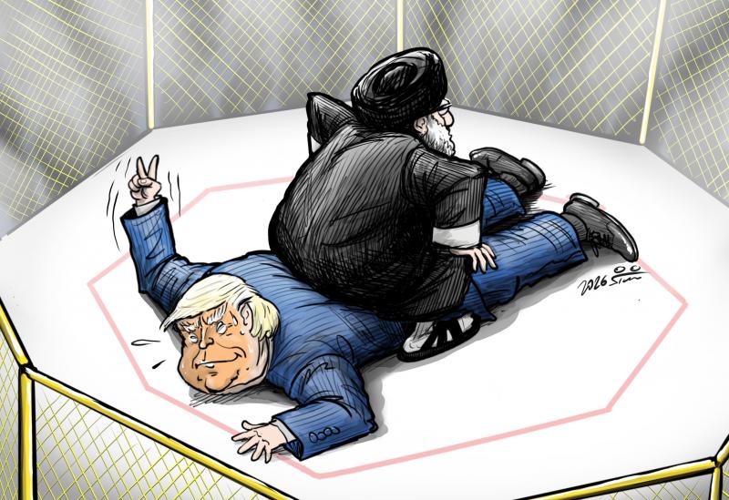 Trump declaring himself a Winer in a MMA Octagon Fight / War against Iran.