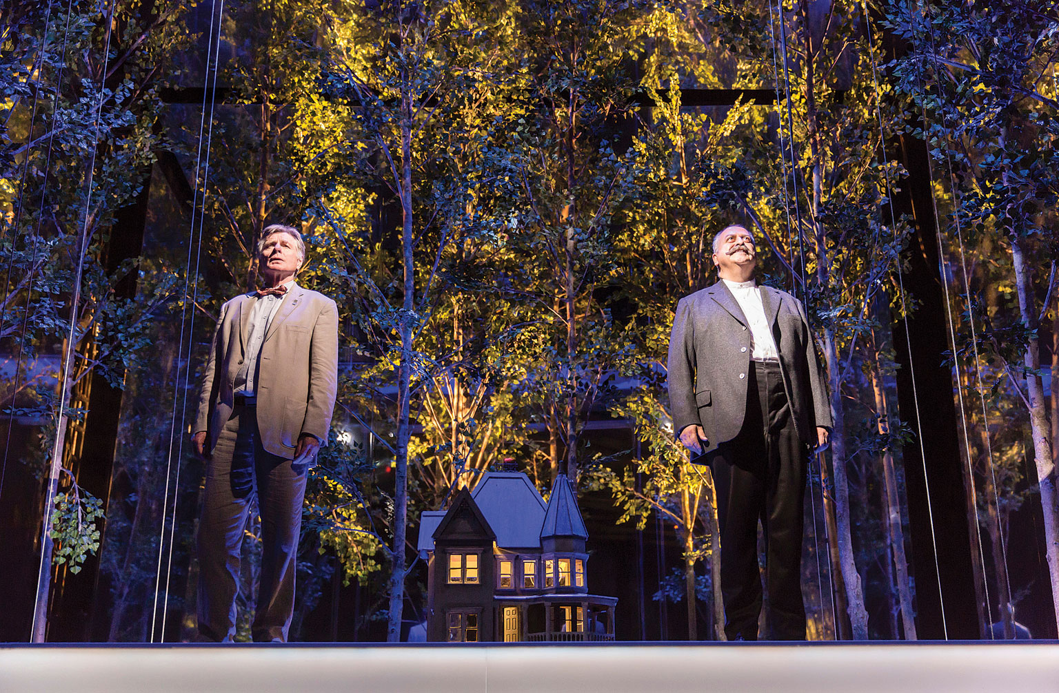 David Beames and Stanley Townsend in a scene from The Nether, written by Jennifer Haley and directed by Jeremy Herrin. The set was designed by Es Devlin with video design by Luke Halls. Photo: Johan Persson