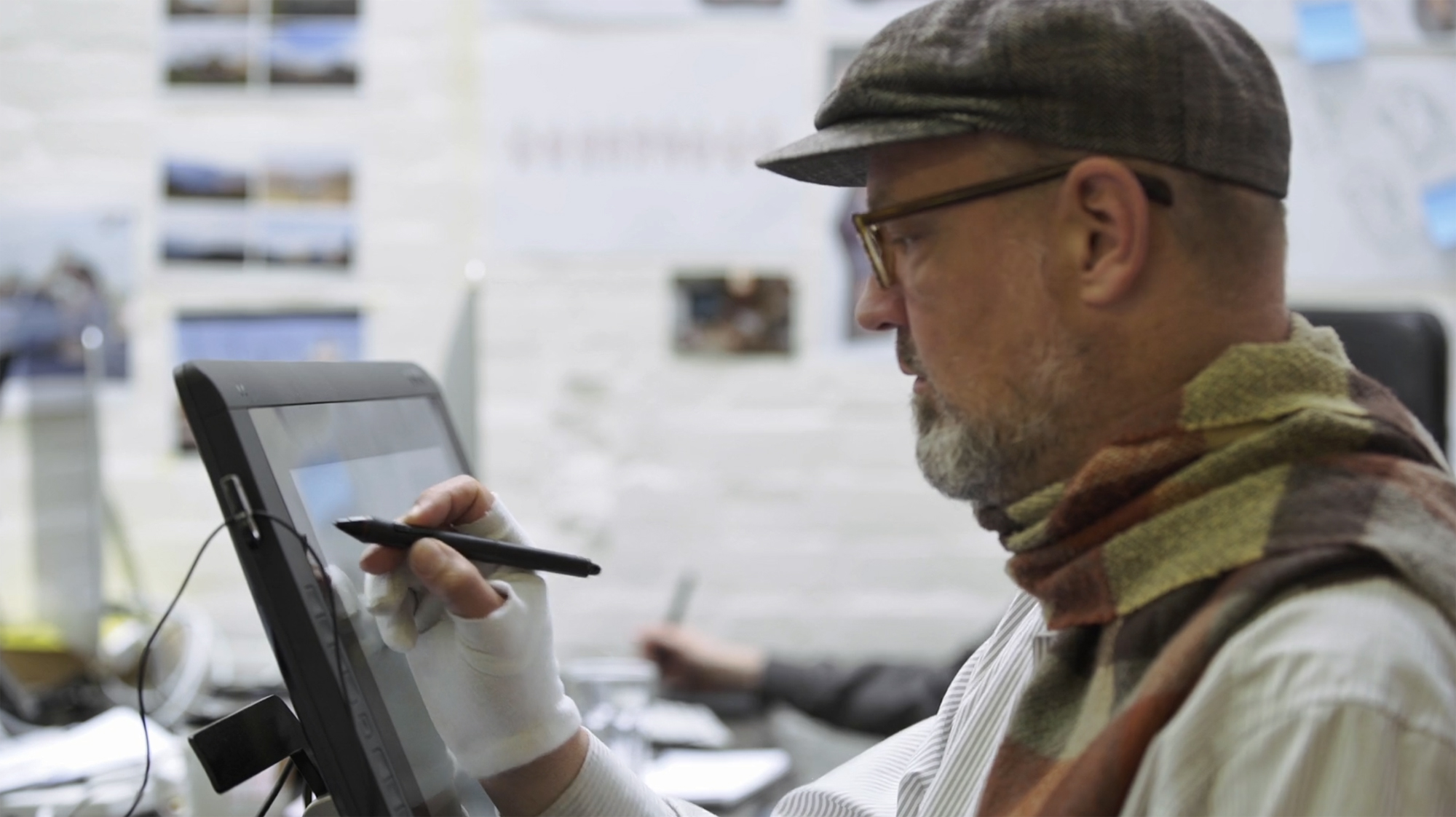 An animator working on O2's Rugby World Cup spot, Make Them Giants