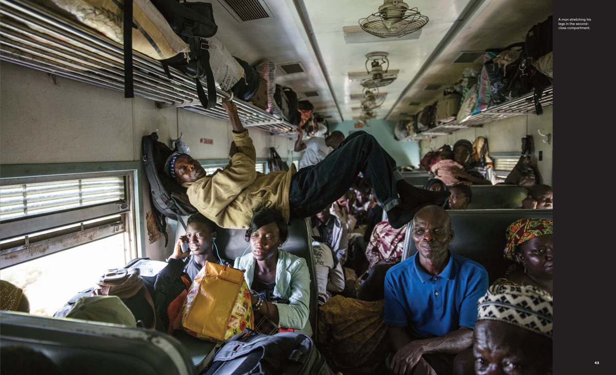 Two spreads from Glenna Gordon's visual journey through Nigeria by train