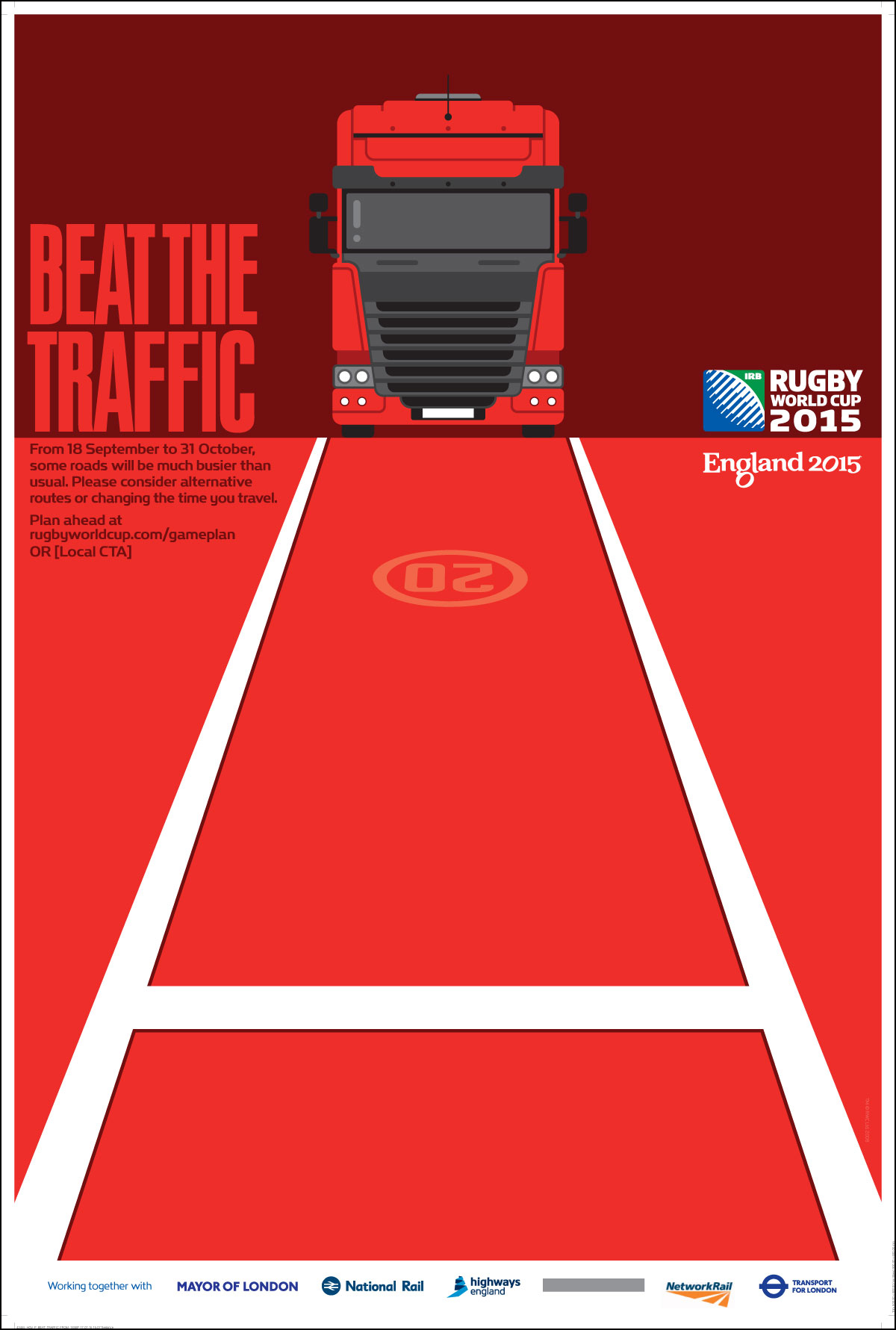 Poster advising people to plan their travel ahead of time during the Rugby World Cup, by BBH Sport