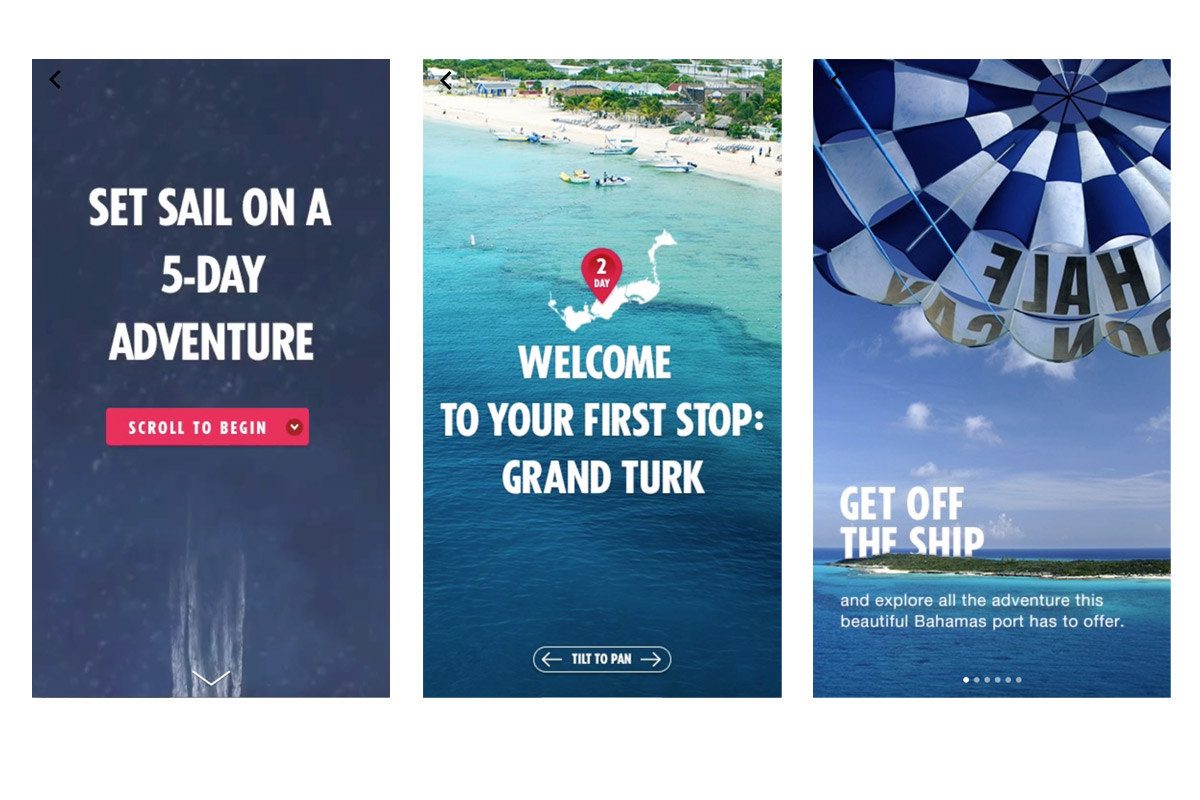 Carnival Cruises campaign using Facebook Canvas