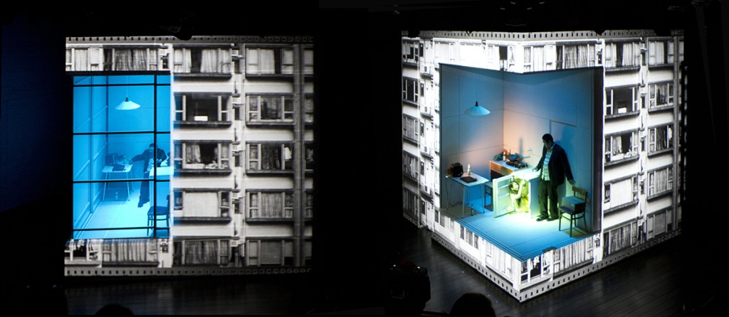 Set for play Chimerica, by Lucy Kirkwood for Headlong Theatre at Almeida Theatre, London