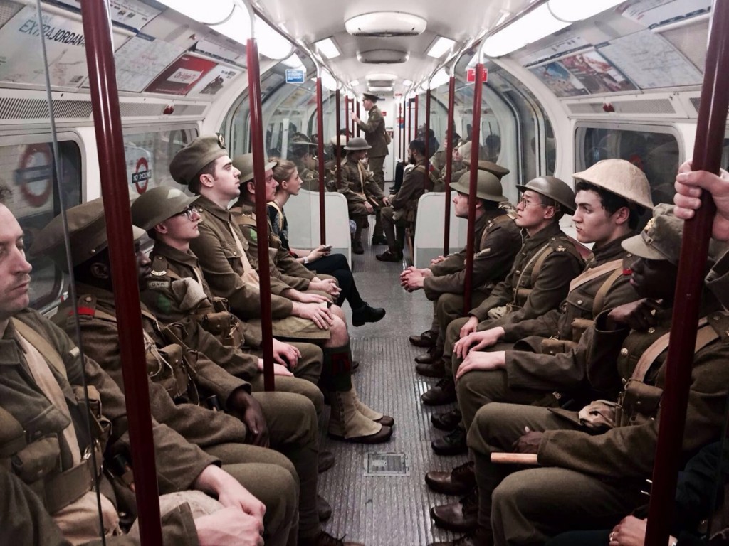 Soldiers on the tube in London, with permission from 14-18 Now