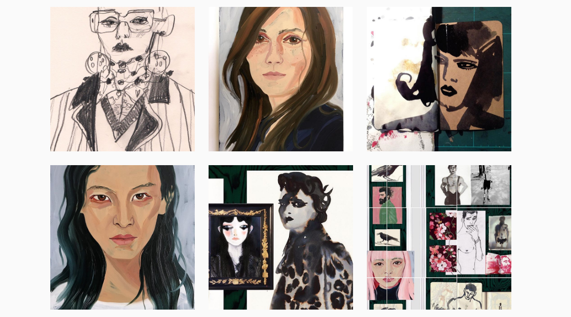 Gill Button's Instagram account, @buttonfruit, where she posts sketches, portraits and works in progress