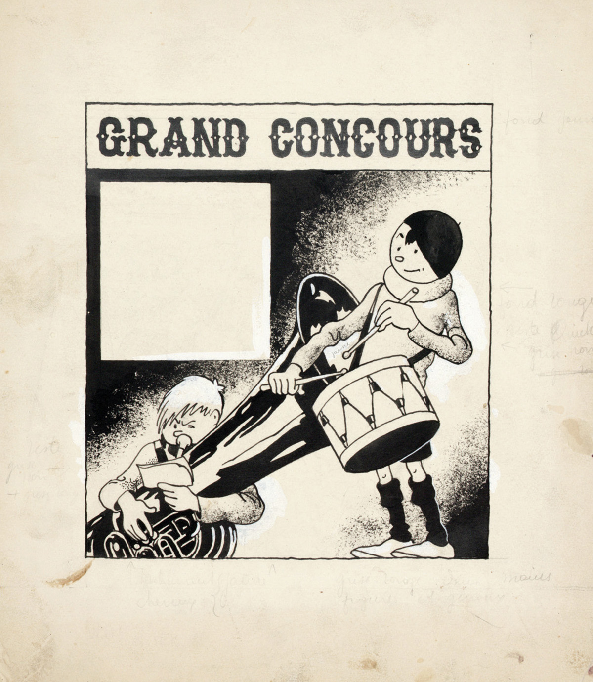 Les Aventures de Quick et Flupke – Grand Concours, cover illustration of the Petit Vingtième edition of June 16 1938 (Indian ink and gouache on paper)