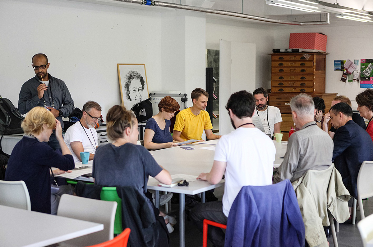 Bianca Elzenbaumer and Fabio Franz of Brave New Alps engage participants in their workshop on labour politics, power structures and hidden economies of design. Photo: Alex Lloyd Jenkins