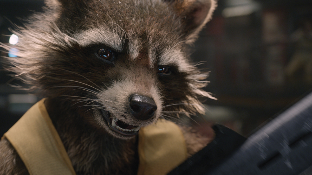 Stills from Guardians of the Galaxy. Framestore was responsible for creating Rocket Raccoon and animating Rocket and tree-like character Groot (seen top) in over 600 shots. Image courtesy of Framestore and Marvel Studios