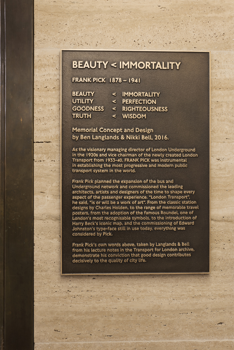 Beauty < Immortality, a memorial to Frank Pick by Langlands & Bell