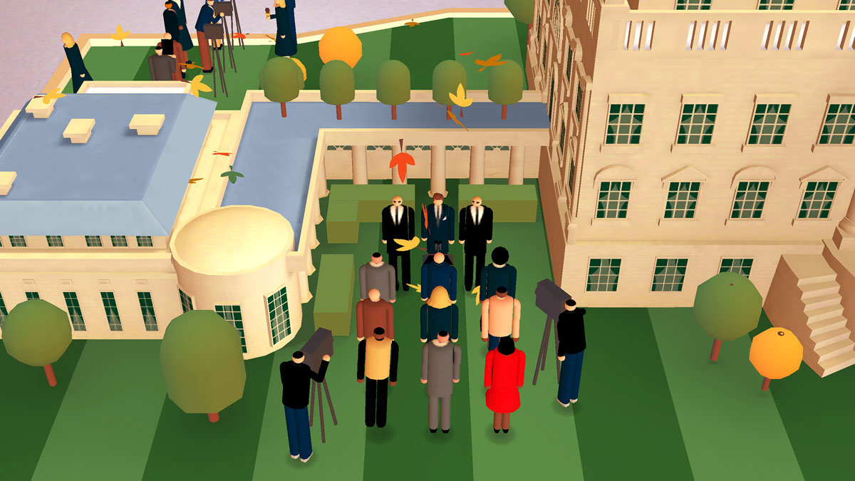 A press conference taking place in the garden of the White House