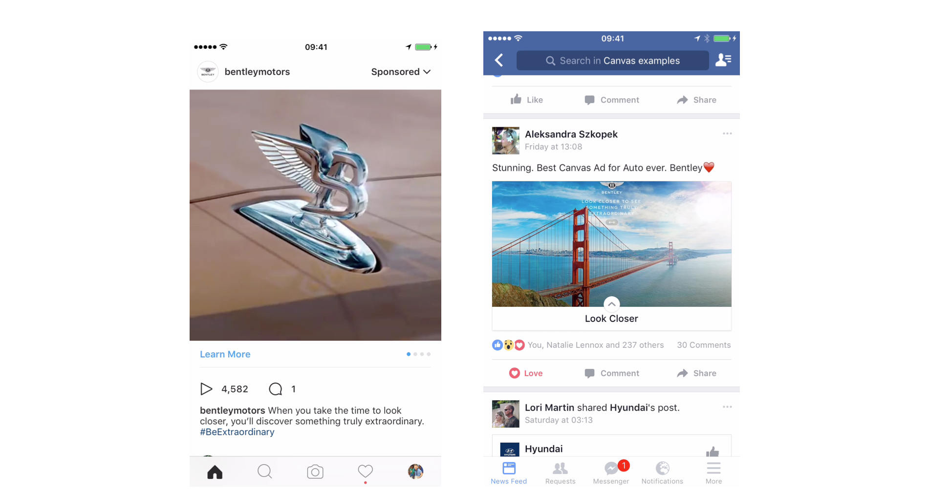 Instagram and Facebook content promoting Bentley's 53 billion pixel image of its Mulsanne model