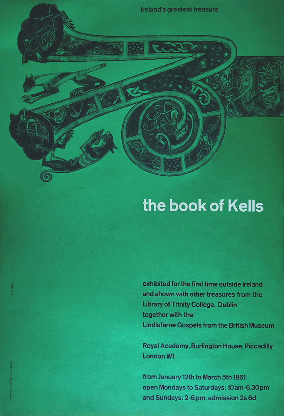 Exhibition catalogue cover for The Book Of Kells exhibition at the Royal Academy (1961)