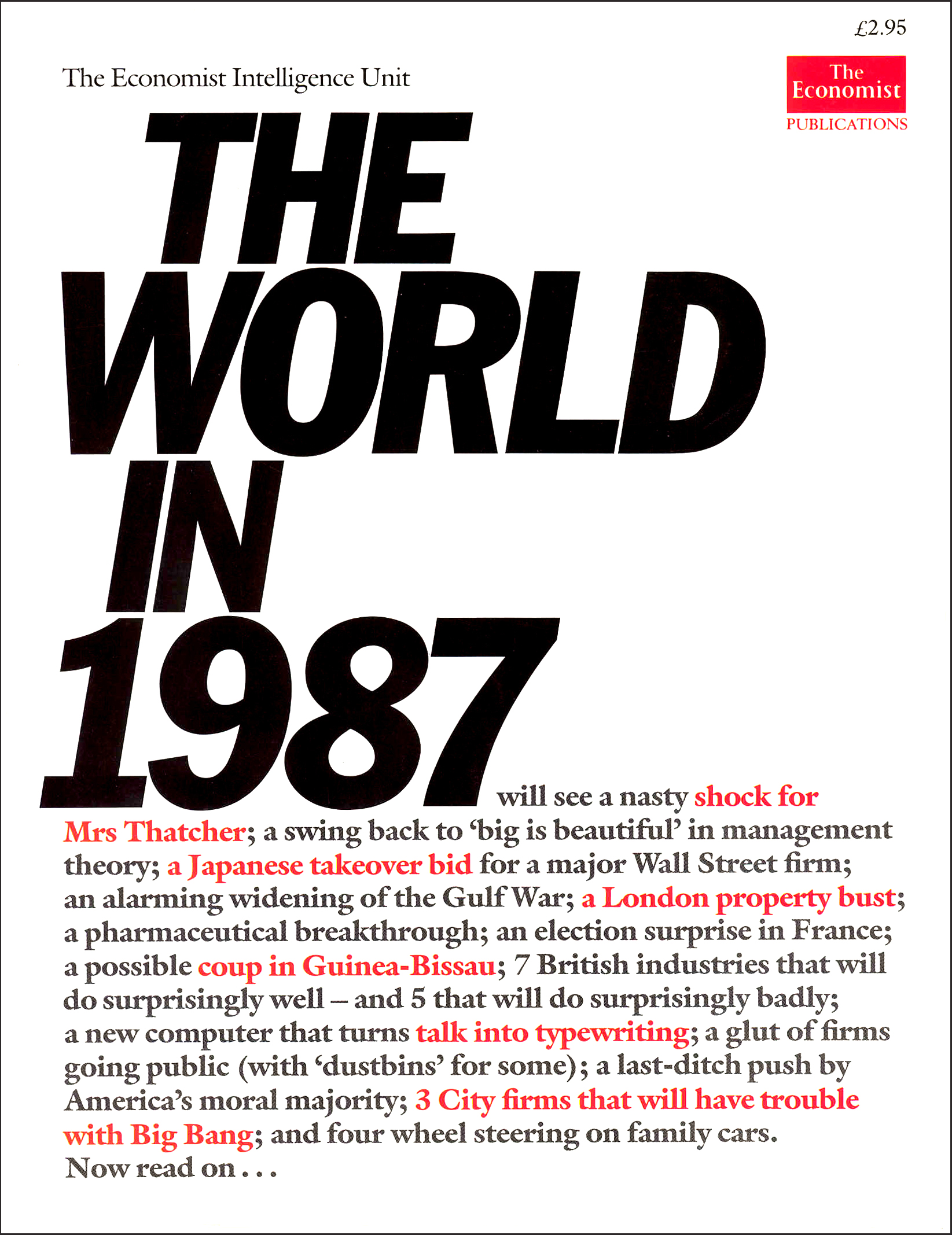 Cover for The World in 1987, first of an annual magazine series for The Economist
