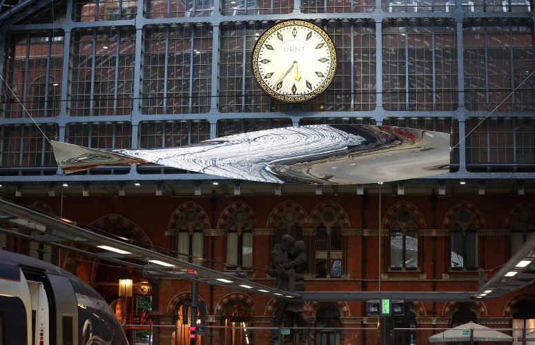 LONDON, ENGLAND - JULY 07: 'Thought of Train of Thought, 2016' by Royal Academician Ron Arad is unveiled at St Pancras International station on July 7, 2016 in London, England. The piece has been commissioned for Terrace Wires, co-presented by HS1 Ltd. and the Royal Academy of Arts. (Photo by Tim P. Whitby/Getty Images for Terrace Wires)