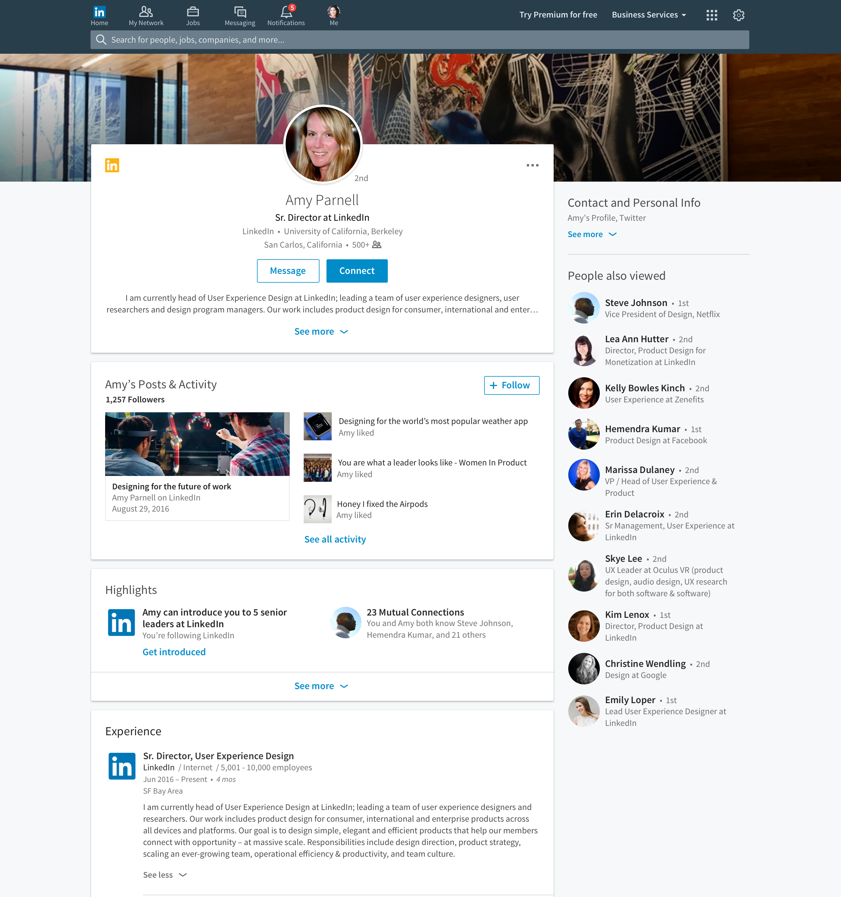 Linkedin new profile page
