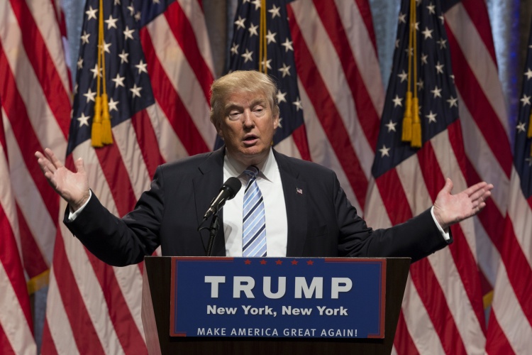 New York, NY USA - July 16, 2016: Donald Trump speaks during introduction Governor Mike Pence as running for vice president at Hilton hotel Midtown Manhattan