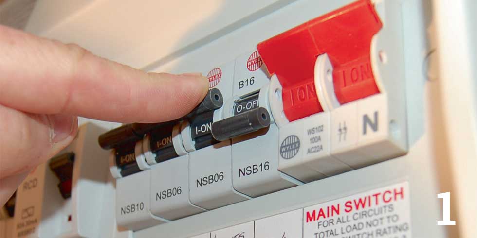 Begin by switching off the lighting circuit power at the fuse box