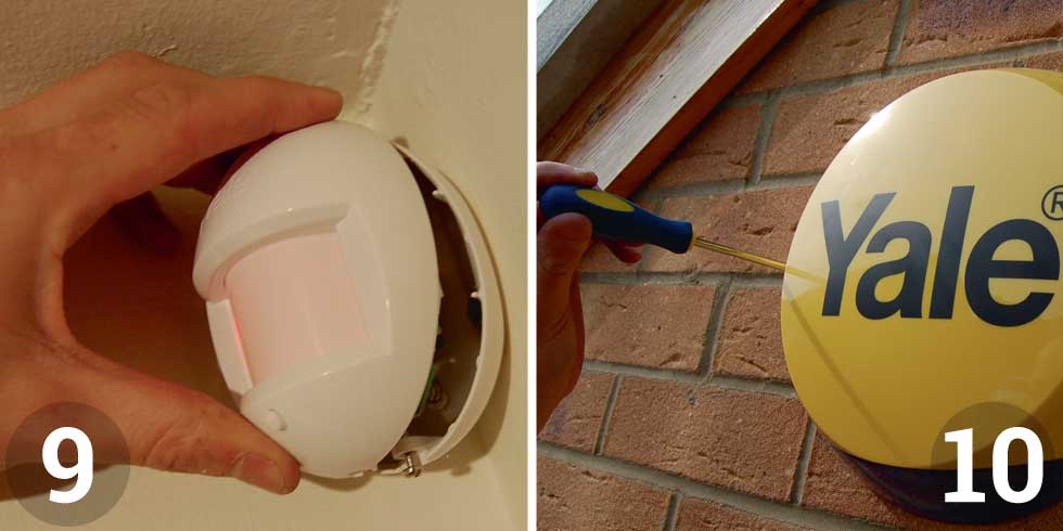 PIRs should be mounted from 1.7m to 2.3m from the floor; Sirens should be mounted as high as possible on a prominent external wall