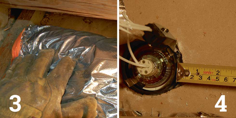 Unpack the insulation and slide one end into the eaves; Leave a minimum of 75mm free of insulation around light fittings