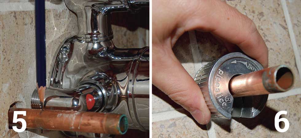Mark off the amount of outlet pipe required to allow the valve to fit flush to the wall; Cut both outlet pipes to length