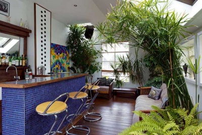 A conservatory bar in a converted loft space