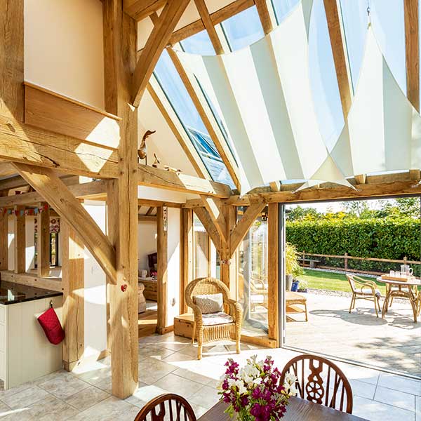 oak frame kitchen with glazed roof