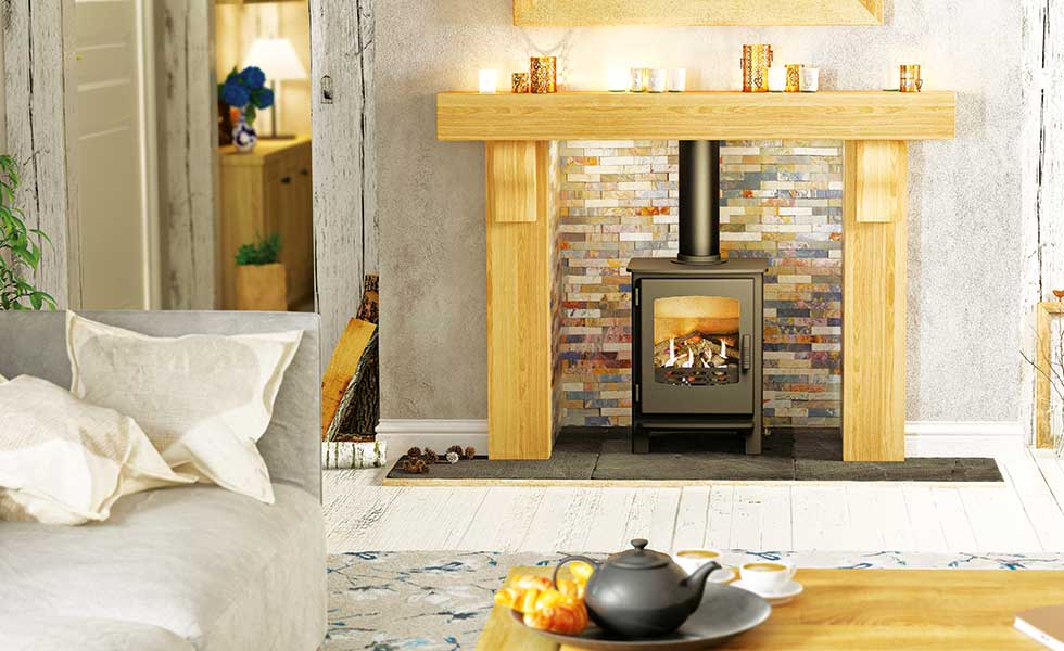 Be Modern’s inglenook Elicott 60” surround in solid natural oak