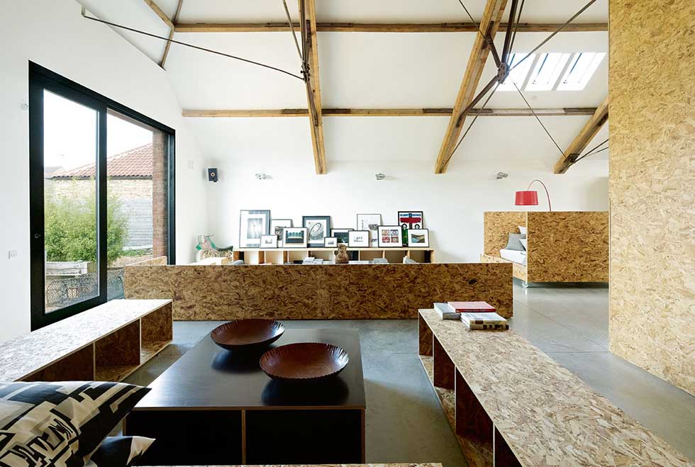 Open plan interior incorporating exposed OSB