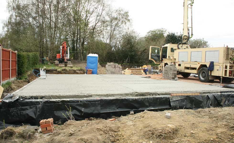 laying concrete foundations of new build home