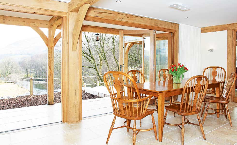 river view from open plan dining space