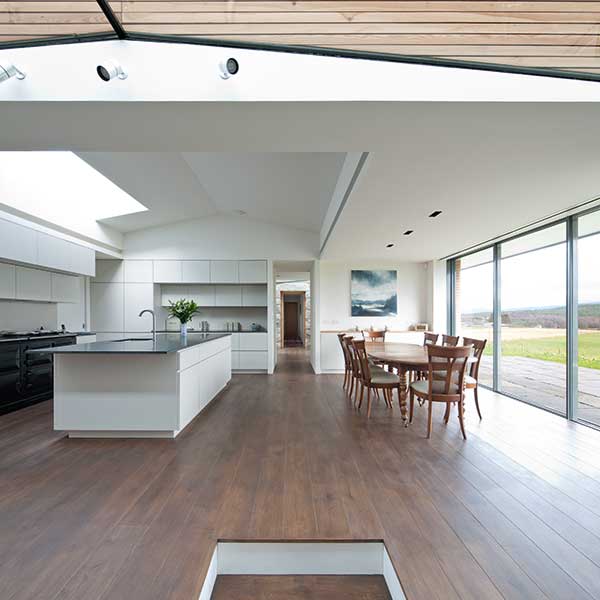 kitchen with frameless sliding glazing